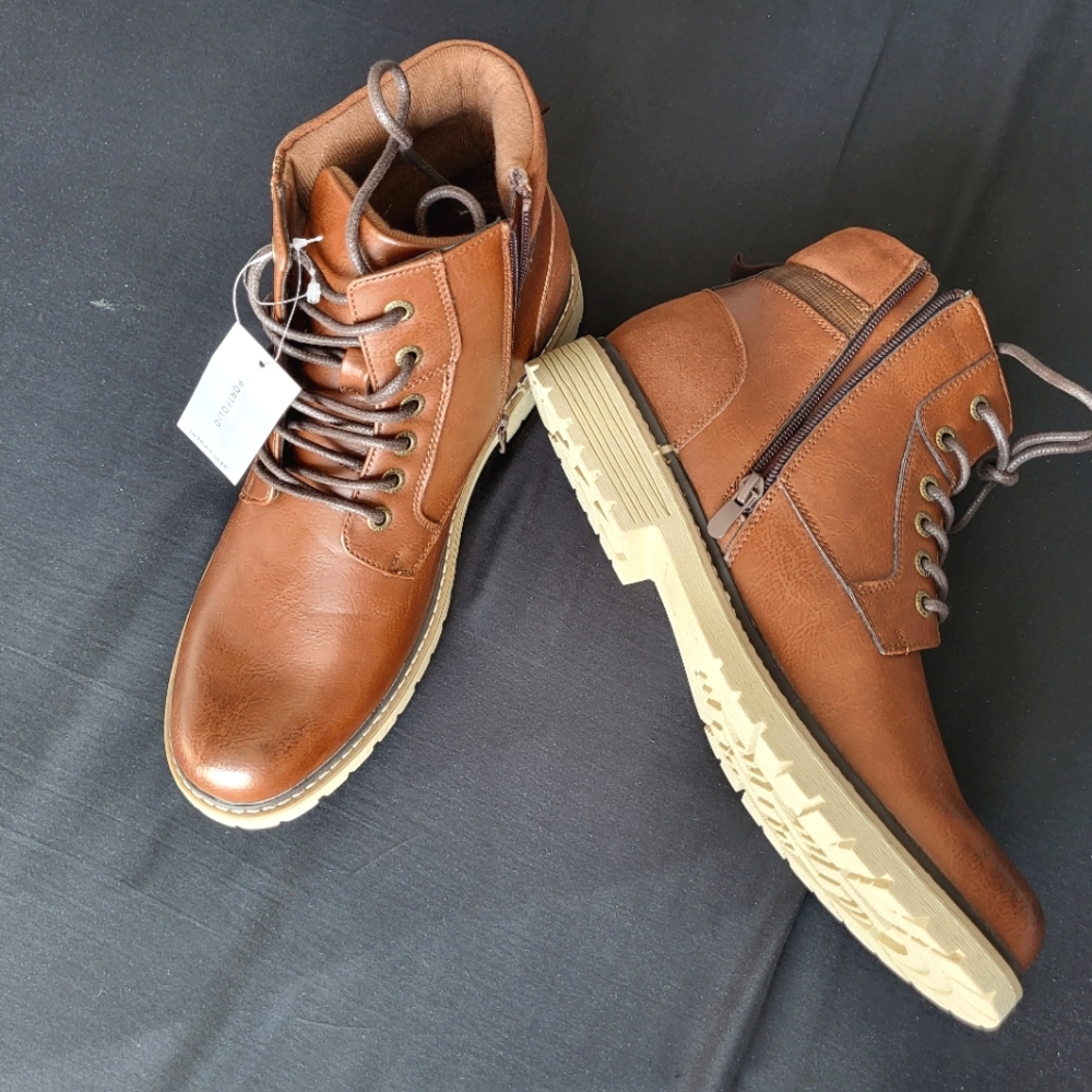 Perry Ellis Ultra Foam Brown Boots Lace Up Side Zip Men's Size 11